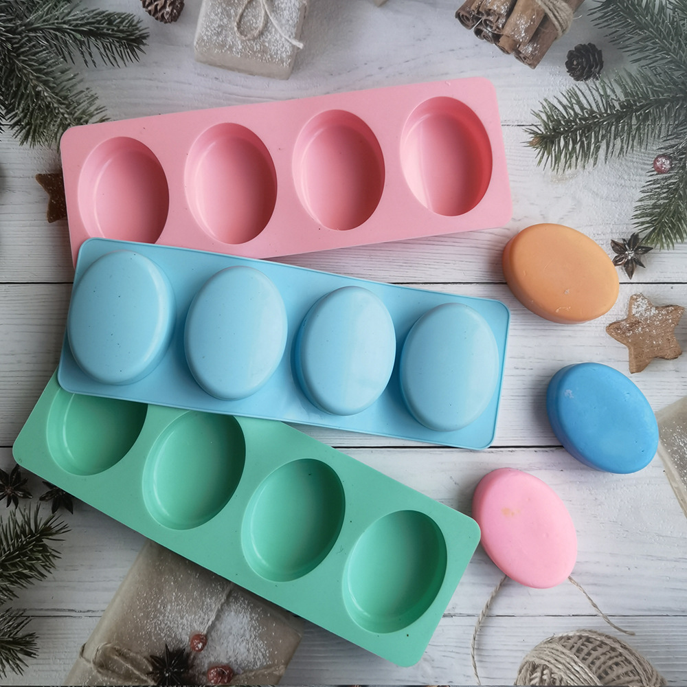 Candle Making Kits - 4 Cavities Oval Handmade Soap Silicone